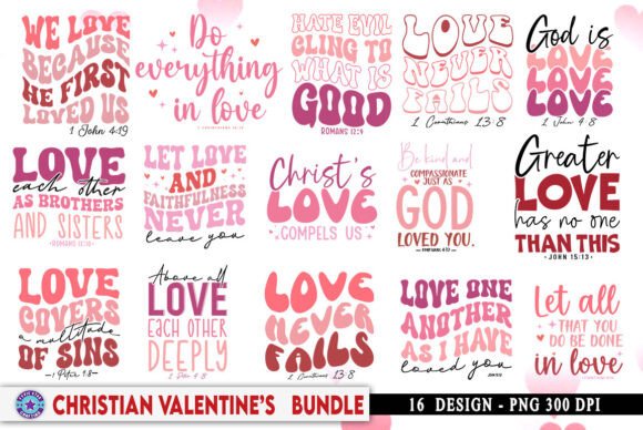 Retro Christian Valentine SVG PNG Bundle for Graphics & Crafts
